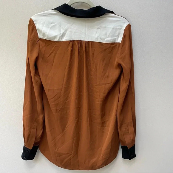 Diane von Furstenberg Silk Color Block Brown Black Button Down Blouse Top Size 0 - Picture 5 of 10